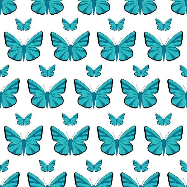 Płynny wzór niebieskich motyli — Wektor stockowy
