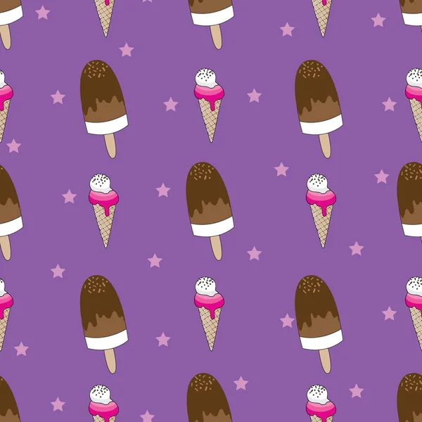 紫を基調としたシームレスなアイスクリームパターン — ストックベクタ