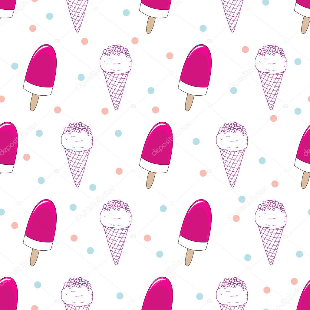 Seamless pattern of ice-cream on white background