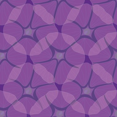 Mor arkaplanda şeffaf sabah çiçeklerinin kusursuz deseni