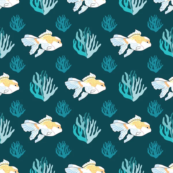 Padrão Fundo Sem Costura Corais Ilustração Peixe — Vetor de Stock