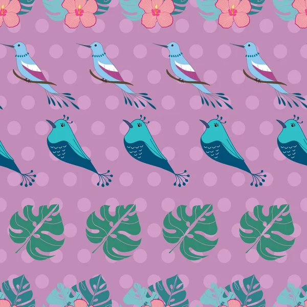 Płynny Wzór Abstrakcyjne Ptaki Tropikalne Hibiskus Liście Ilustracji — Wektor stockowy