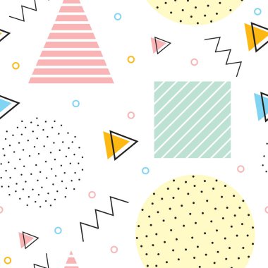 Geometrik şekilli, soyut, dikişsiz desen, Memphis tarzı.. 