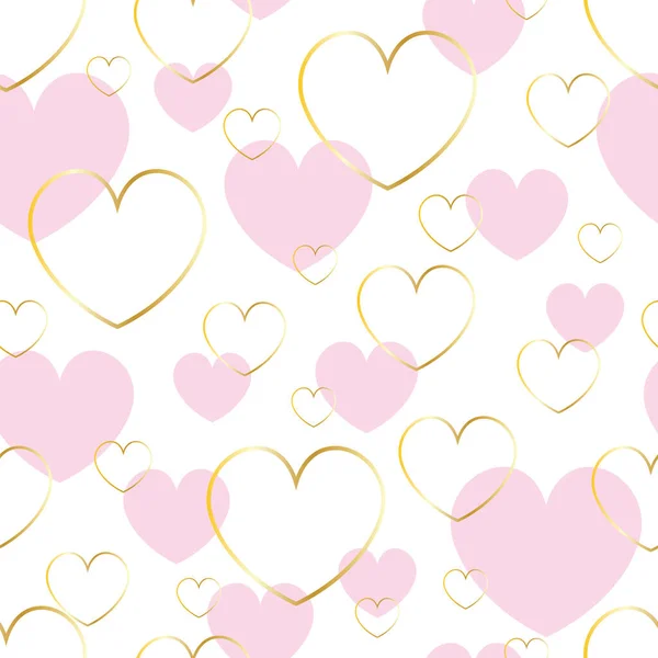 Nahtloses Muster Mit Herzformen Rosa Und Gold Auf Weißem Hintergrund — Stockvektor