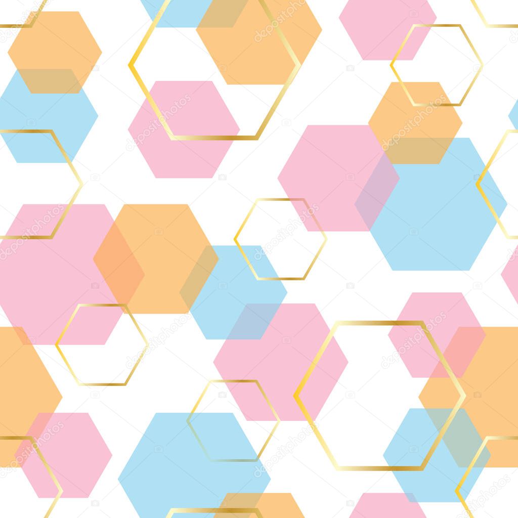 Seamless pattern with polygon colorful shapes on white background illustration