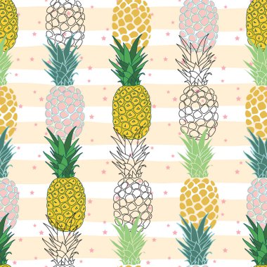 Çizgili ve yıldız resimli renksiz ananas deseni