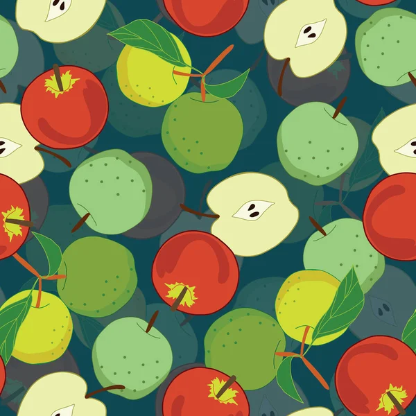 Modèle Fruits Pomme Sans Couture Sur Fond Bleu Illustration — Image vectorielle