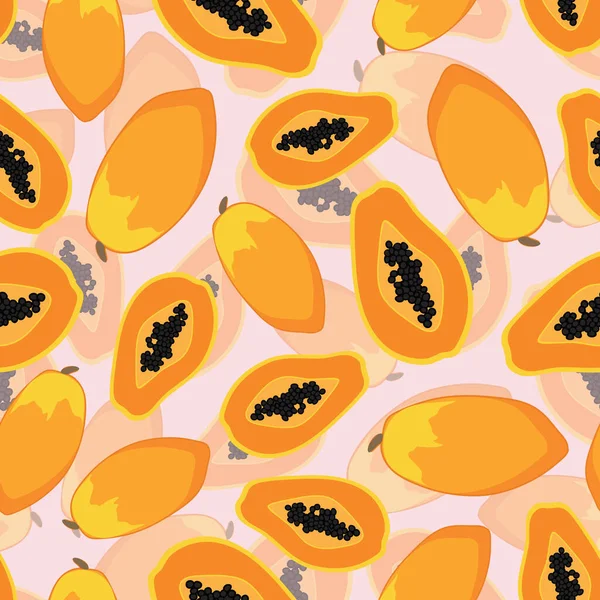 Pastel Pembe Arkaplan Resimlerinde Papaya Meyvesi Pürüzsüz Vektör Deseni — Stok Vektör