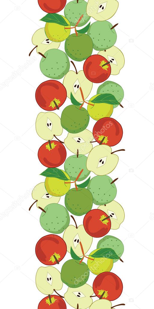 Seamless vertical border with apple fruits illustration