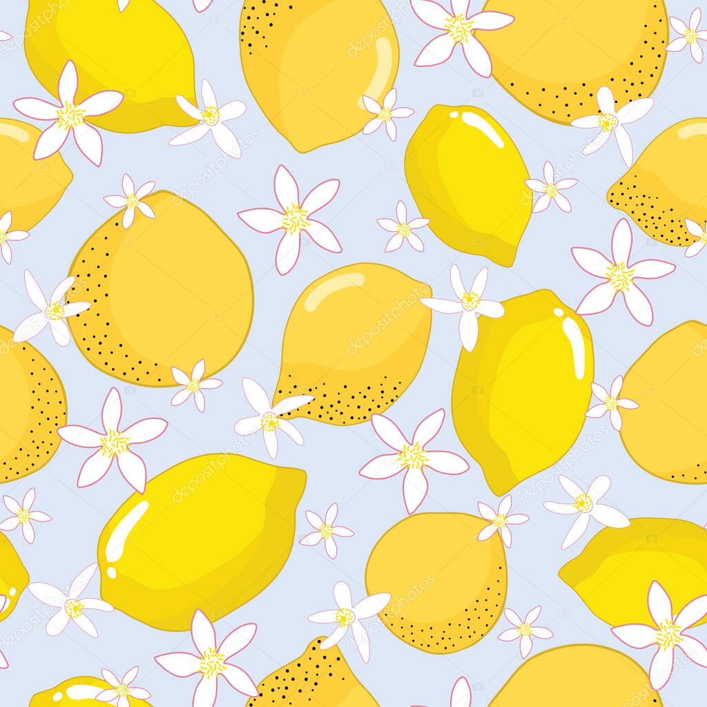Lemons and flowers seamless vector pattern illustration