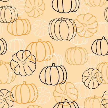 Kusursuz desenli balkabağı turuncu, siyah ve beyaz renkli çizimler