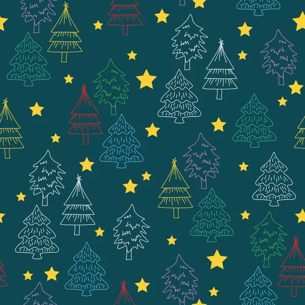 Naadloze Kerstboom Doodles Patroon Illustratie — Stockvector