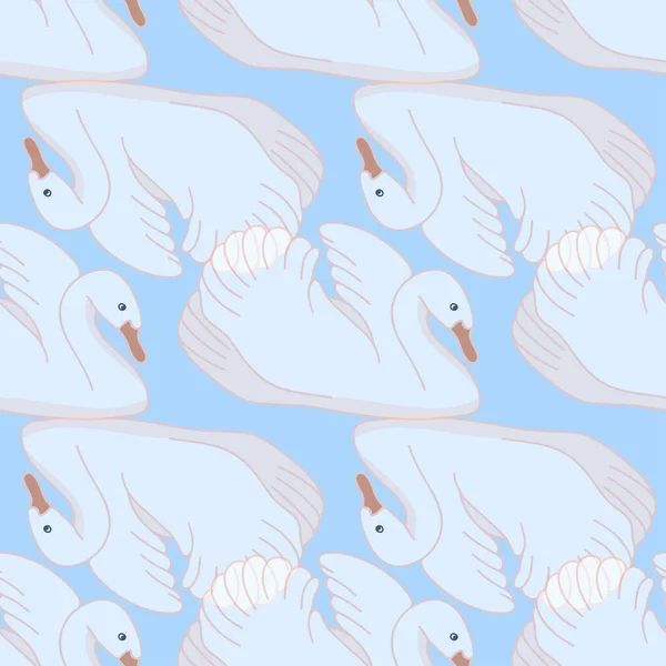 Cisnes Brancos Sem Costura Padrão Luz Azul Fundo Ilustração — Vetor de Stock