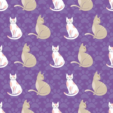 Mor pençe izleri üzerindeki kediler pürüzsüz desen