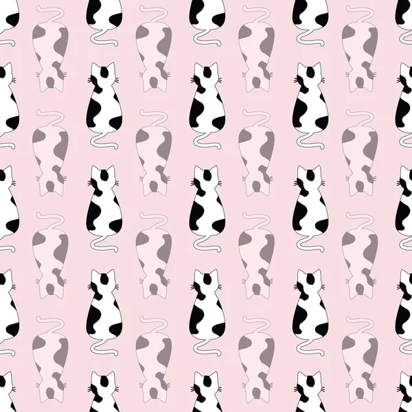 Black White Cats Seamless Pattern Pastel Pink Background Illustration — Stock Vector