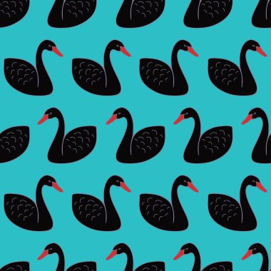 Yeşil arkaplanda siyah kuğu deseni