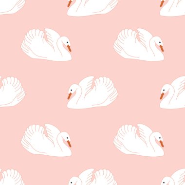 Pembe arkaplanda beyaz kuğu deseni