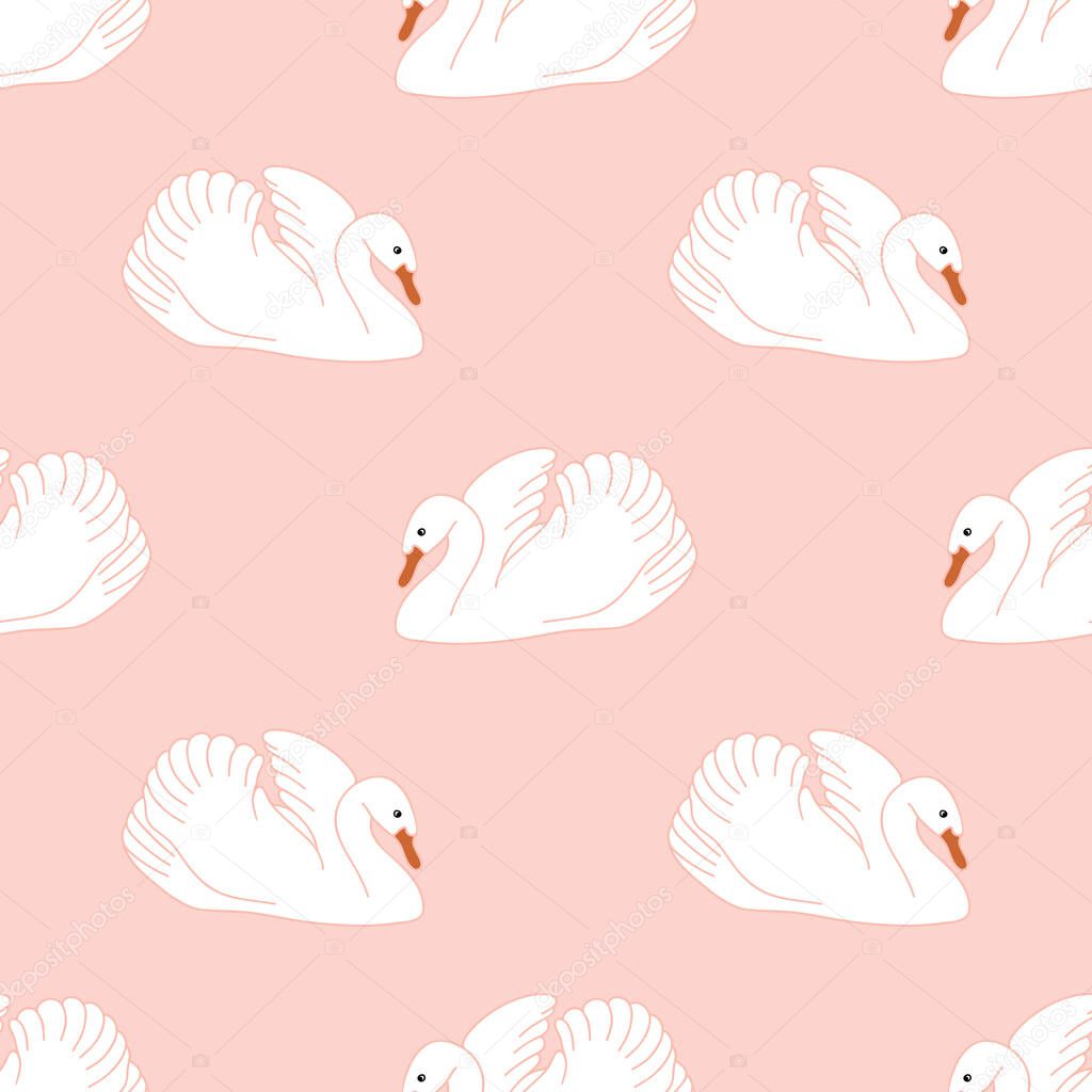 White swan seamless pattern on pink background illustration