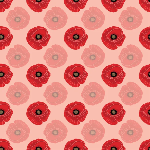 Seamless Bright Poppy Pattern Pastel Pink Background Illustration — Stock Vector