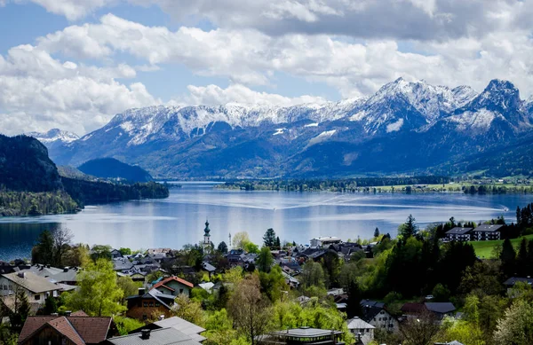 Austria Jezioro Góry Lato Alpy Widok Salzkammergut — Zdjęcie stockowe