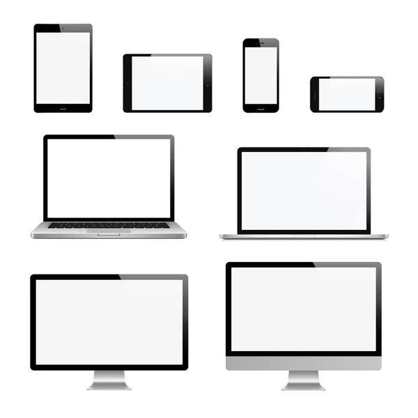 Bilgisayar, dizüstü bilgisayar, tablet, ayarlanan telefon. Vektör