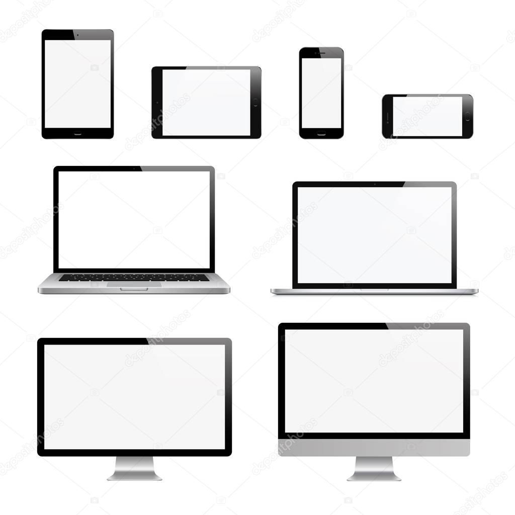 Computer, laptop, tablet, phone set. Vector