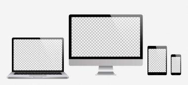 Gerçekçi bilgisayar, dizüstü bilgisayar, tablet, telefon izole bir arka plan ayarla.