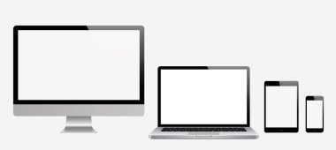 Gerçekçi bilgisayar, dizüstü bilgisayar, tablet, telefon izole bir arka plan ayarla