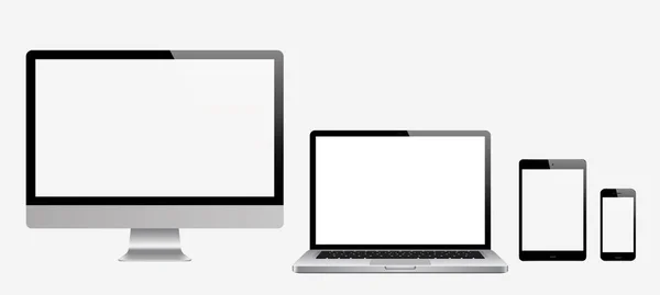 现实的设置计算机, 笔记本电脑, 平板电脑, 手机在一个孤立的背景 — 图库矢量图片