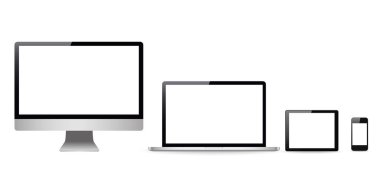 Bilgisayar, dizüstü bilgisayar, tablet, telefon ayarlayın. Vektör çizim