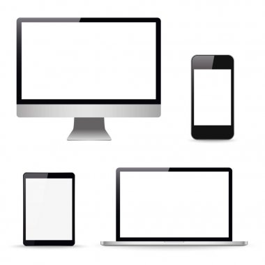 Bilgisayar, dizüstü bilgisayar, tablet, telefon ayarlayın. Vektör çizim