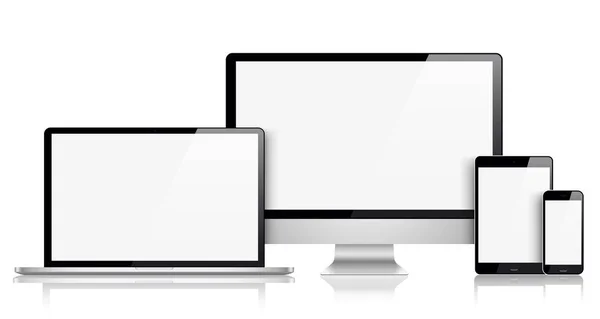 Impostare computer, laptop, tablet, telefono. Illustrazione vettoriale — Vettoriale Stock