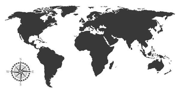 Mappa del mondo e bussola — Vettoriale Stock