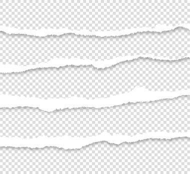 Yırtık kağıt şeritler ve şeffaf arka plan. Vektör