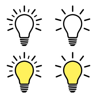Ampul Icon set. ışık lamba. Vektör çizim