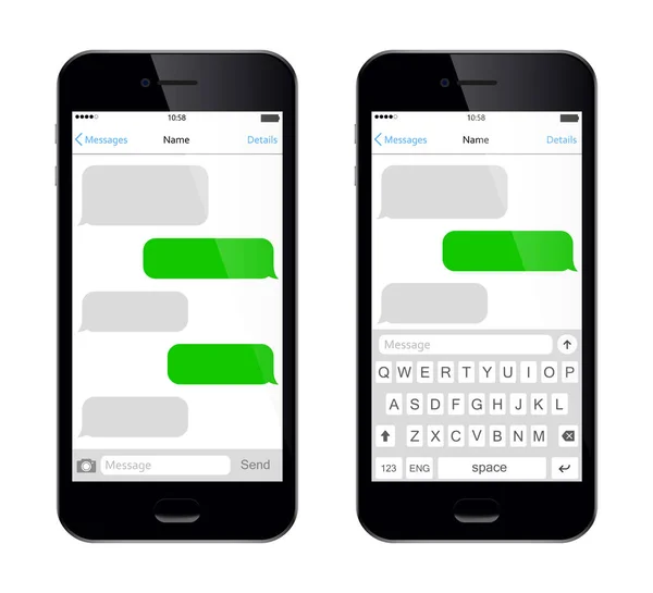 Smartphone, SMS uygulaması şablonu kabarcıklar sohbet. Vektör