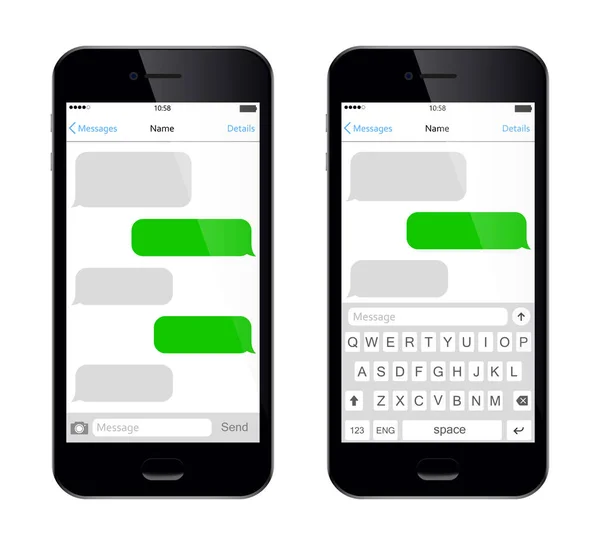 Smartphone, chat sms burbujas plantilla de aplicación. Vector — Archivo Imágenes Vectoriales