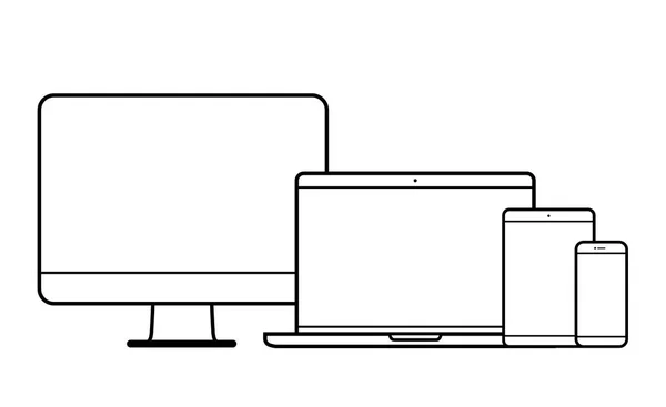 Set van lijn apparaatpictogram. Computer, laptop, tablet pc en telefoon instellen. Vector — Stockvector