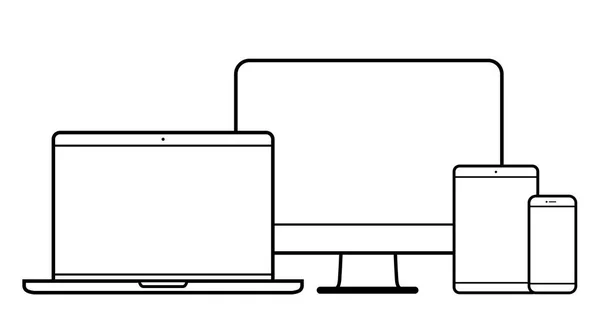 Conjunto de icono de línea de dispositivo. Ordenador, portátil, tablet PC y teléfono. Vector — Archivo Imágenes Vectoriales