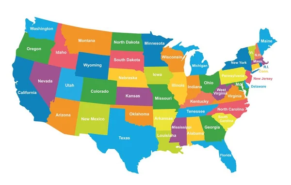 Mapa colorido dos EUA com estados. Ilustração vetorial —  Vetores de Stock