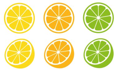 Citrus dilimleri hazır. Limon dilimi. Portakal dilimi. Limon dilimi. Vektör illüstrasyonu