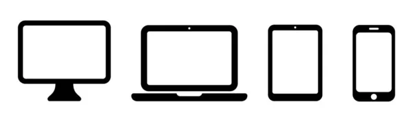 Apparaatpictogram: Computer, laptop, tablet en smartphone. Vectorillustratie — Stockvector