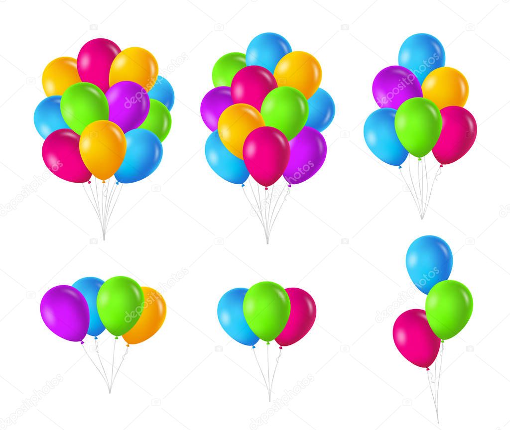 Colorful balloons groups and bunch. Vector illustration