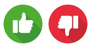 Baş parmak yukarı ve baş parmak aşağı işareti. Vektör illüstrasyonu