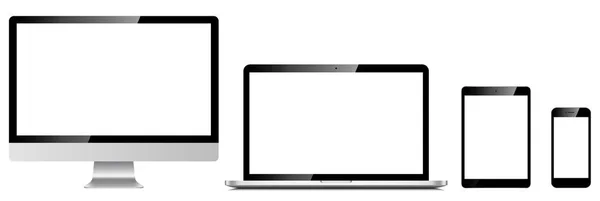 Conjunto de dispositivos: Computador, laptop, tablet, telefone. Ilustração vetorial —  Vetores de Stock