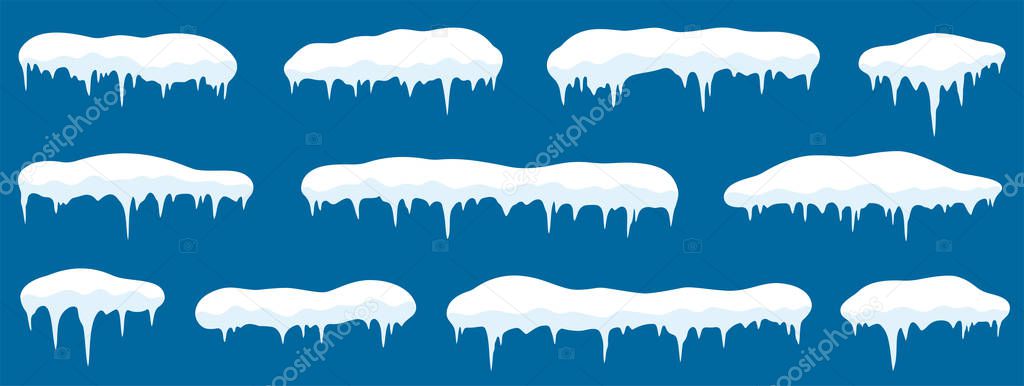 Snow with icicle frames. Snow and snowdrift in flat style. Vector