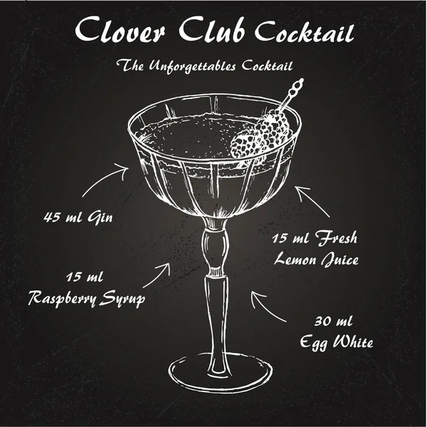 Clover Club Cocktail Rezeptvektor mit Himbeeren 1 — Stockvektor