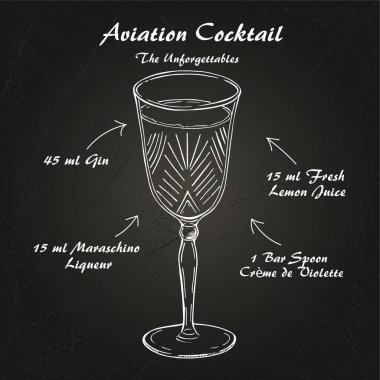 Kokteyl Havacılık tarif vektörü, düşük alkol çizimi