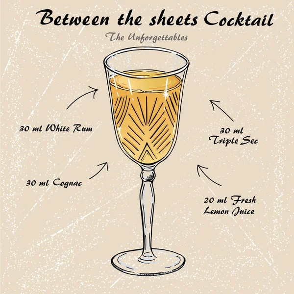 Cocktail Mellan lakanen, alkohol dryck vektor skiss — Stock vektor