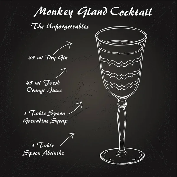 Monkey Gland cóctel alcohólico receta vector boceto — Vector de stock